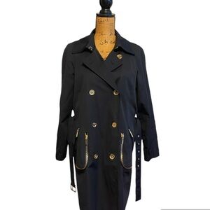 Michael Michael Kors Sz L Black Womens Double Breasted Trench Coat